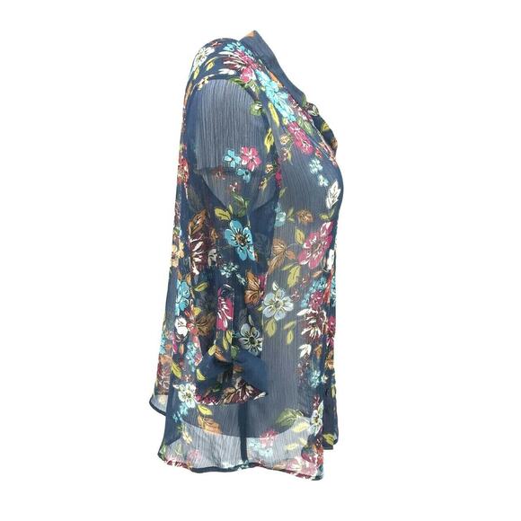 Kut From The Kloth Women's Semi Sheer Floral Print Button Down Shirt Sz SM Blue - Picture 5 of 6